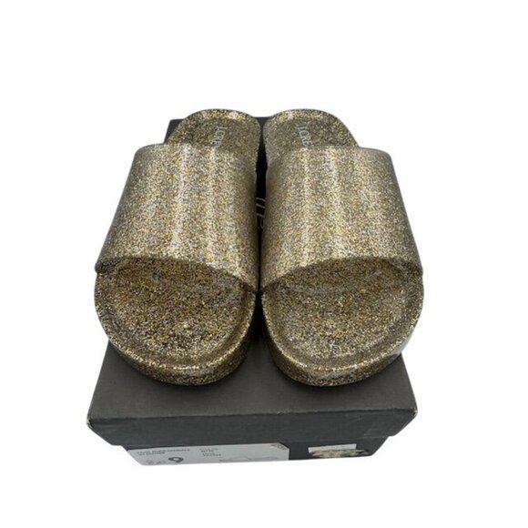 NWT J.Crew Gold Glitter Pool Slide Sandals Size 9 - Picture 1 of 5